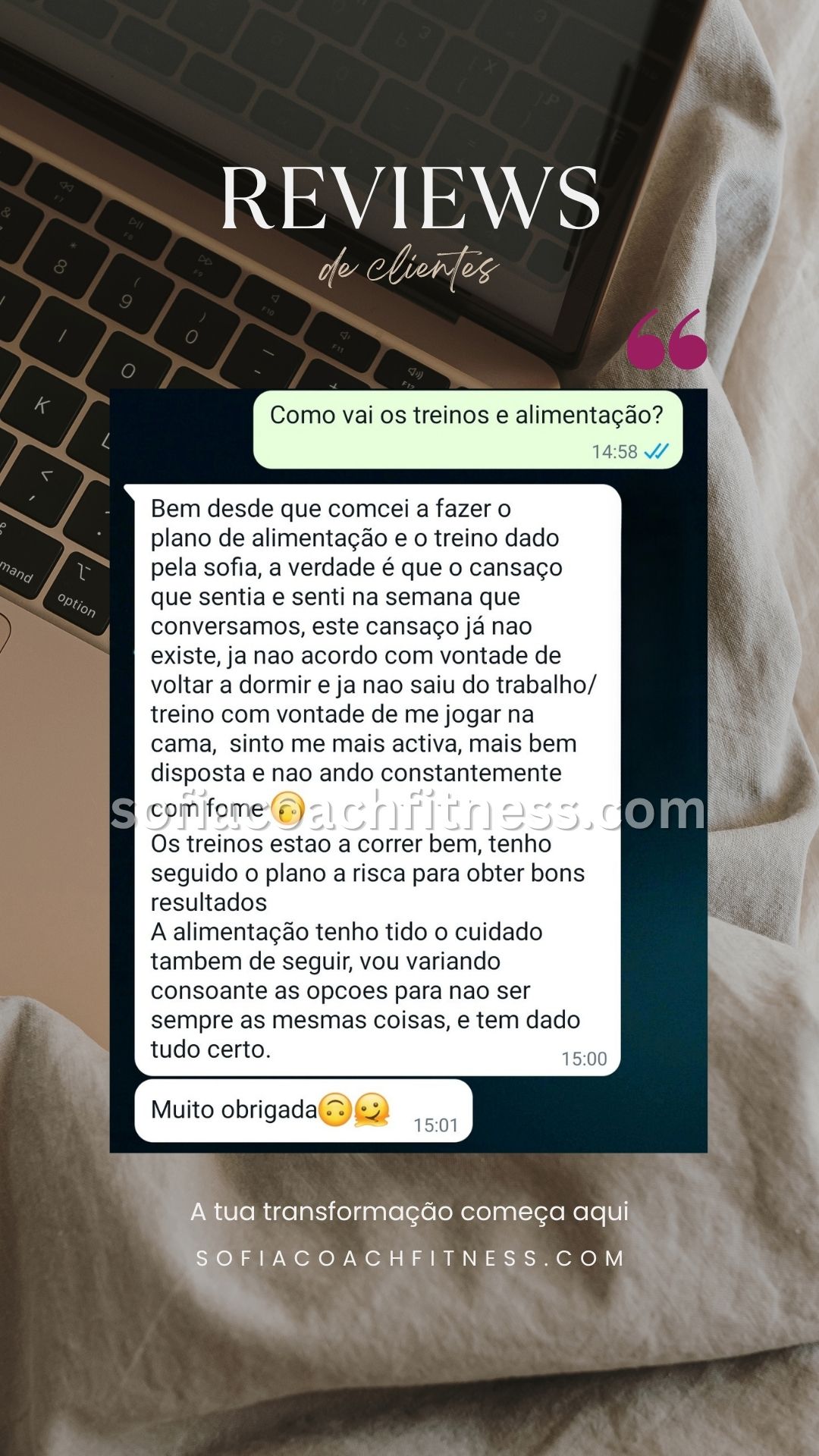 Resultado real de coaching fitness online com transformação física visível